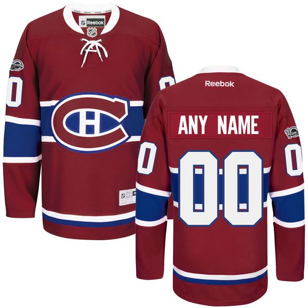 Men Montreal Canadiens Reebok Red Custom Home Centennial Patch Premier NHL Jersey